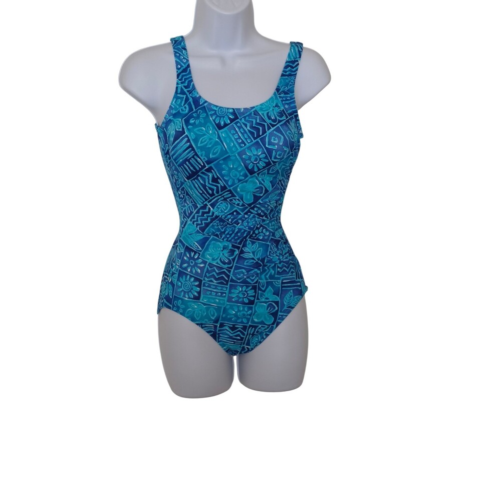 Vintage Lands' End One Piece Swimsuit blue floral Size 6 Long - Picture 2 of 6